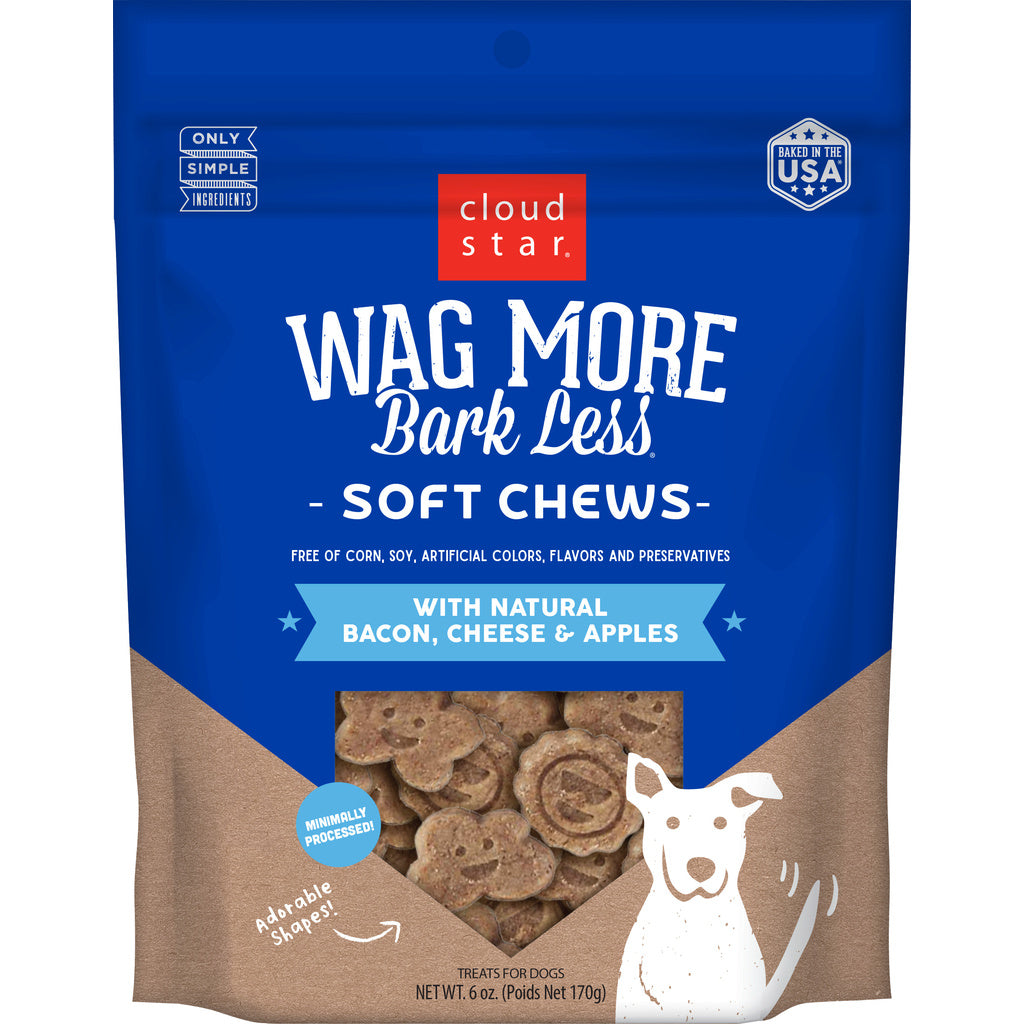 Cloud Star Wag More Bark Less Dog Treats, Soft & Chewy, Bacon, Cheese & Apple, 6 oz