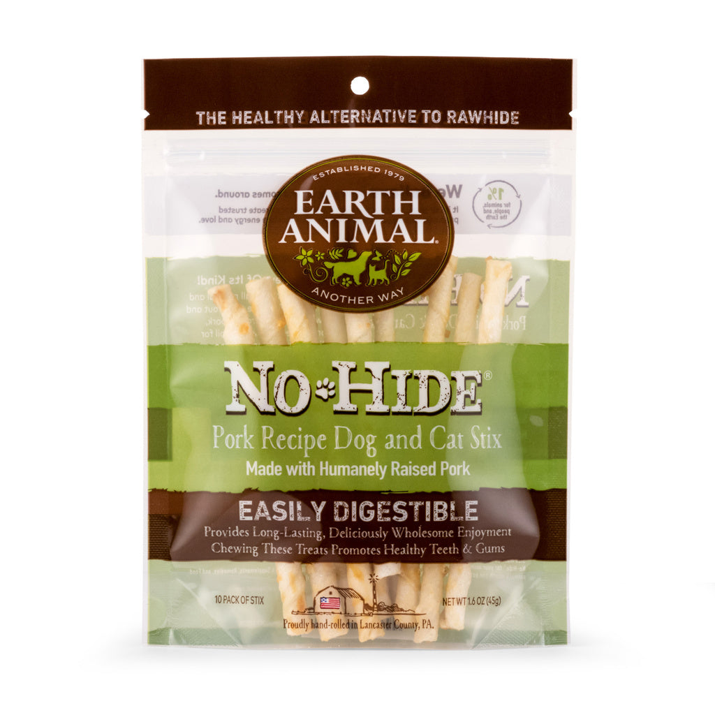 Earth Animal No Hide Pork Stix Dog Chews - Rawhide Alternative, 10 Pack
