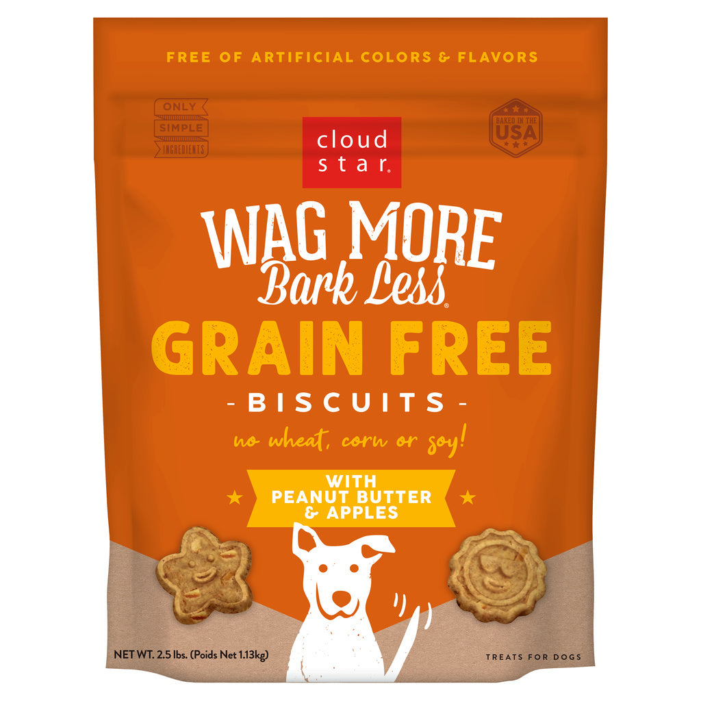Cloud Star Wag More Bark Less Grain Free Dog Treats, Peanut Butter & Apples, 2.5 lb