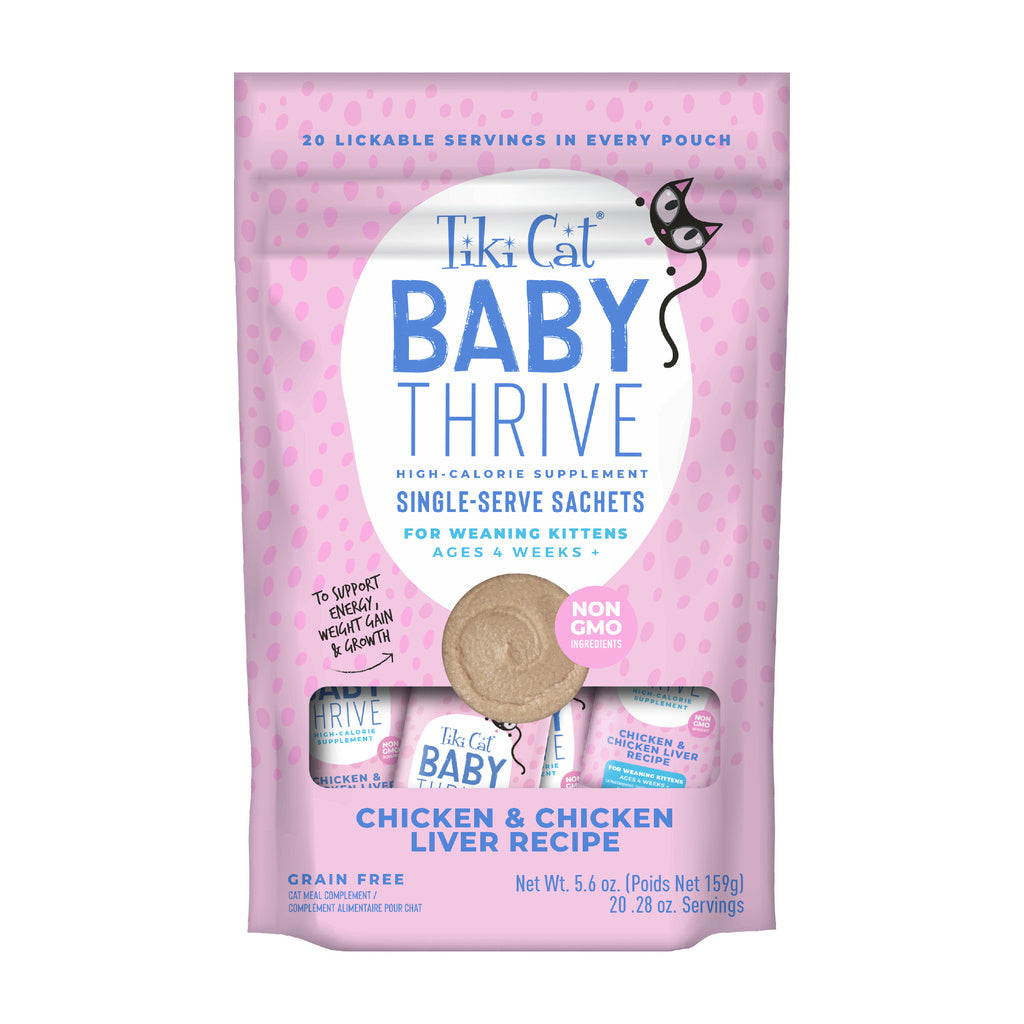 Tiki Cat Baby Thrive Chicken & Chicken Liver Mousse for Kittens, 20 x 0.25oz Pouches (5.6 oz Total)