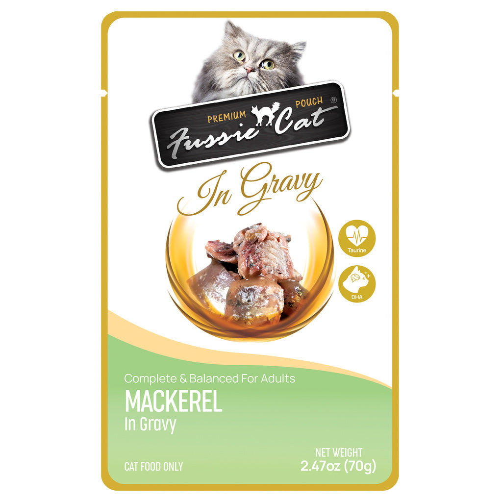 Fussie Cat Premium Mackerel in Gravy Cat Food Pouch, 2.47 oz