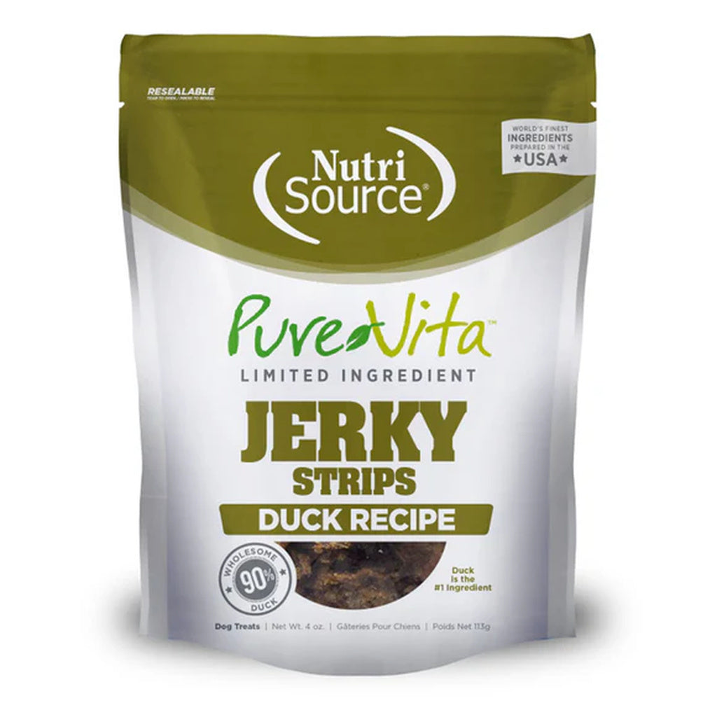 NutriSource PureVita Duck Jerky Strips Dog Treats - Limited Ingredient, Grain-Free, 4 oz