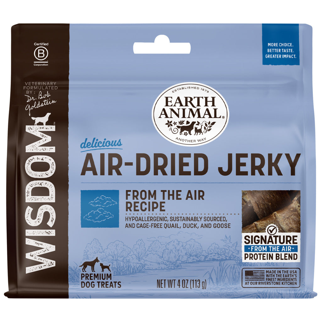 Earth Animal Wisdom Air-Dried From the Air Recipe Premium Natural Jerky Strips Dog Treats, 4 oz. Bag
