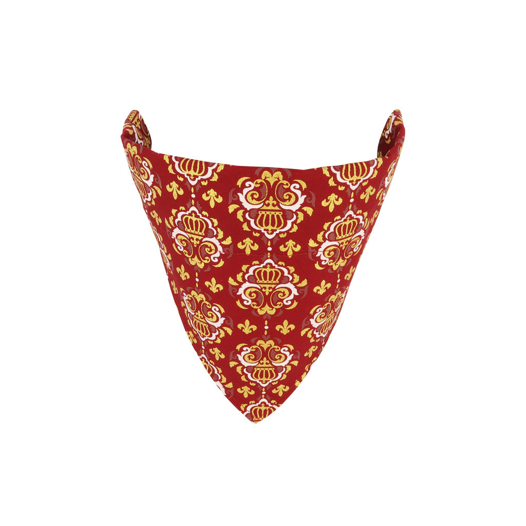 Coastal Accent Metallic Dog Bandana - Over the Collar, Royal Burgundy Crowns, 7x10