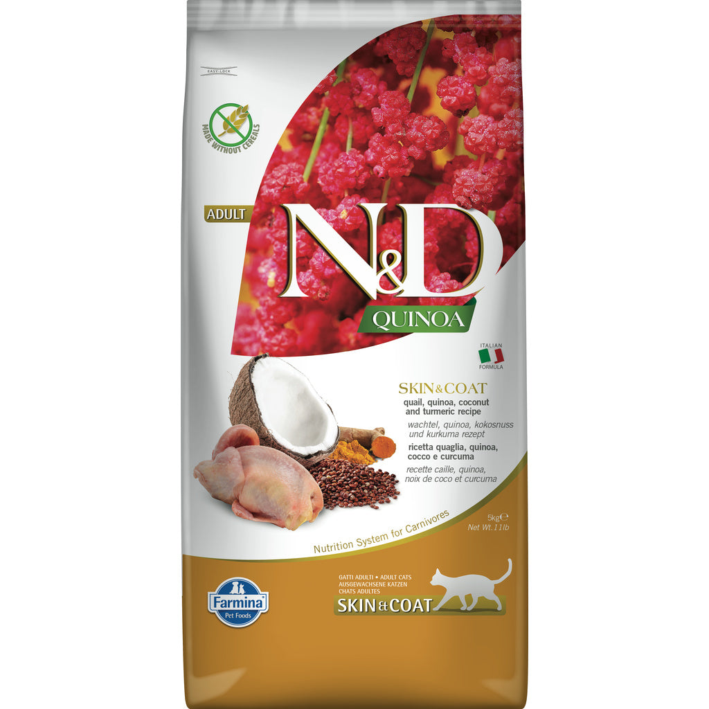 Farmina N&D Quinoa Skin & Coat Quail Adult Cat Food, Grain-Free, 11lb/5kg