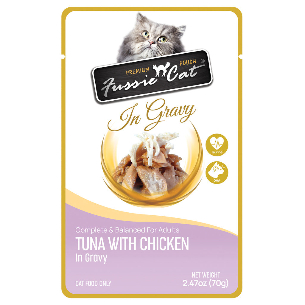 Fussie Cat Premium Tuna & Chicken in Gravy Cat Food Pouch, 2.47 oz