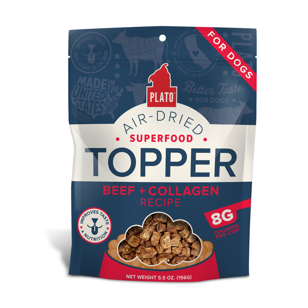 Plato SuperFood Topper - Beef & Collagen Recipe - Air-Dried Dog Food Topper for Healthy Skin & Coat - 5.5oz