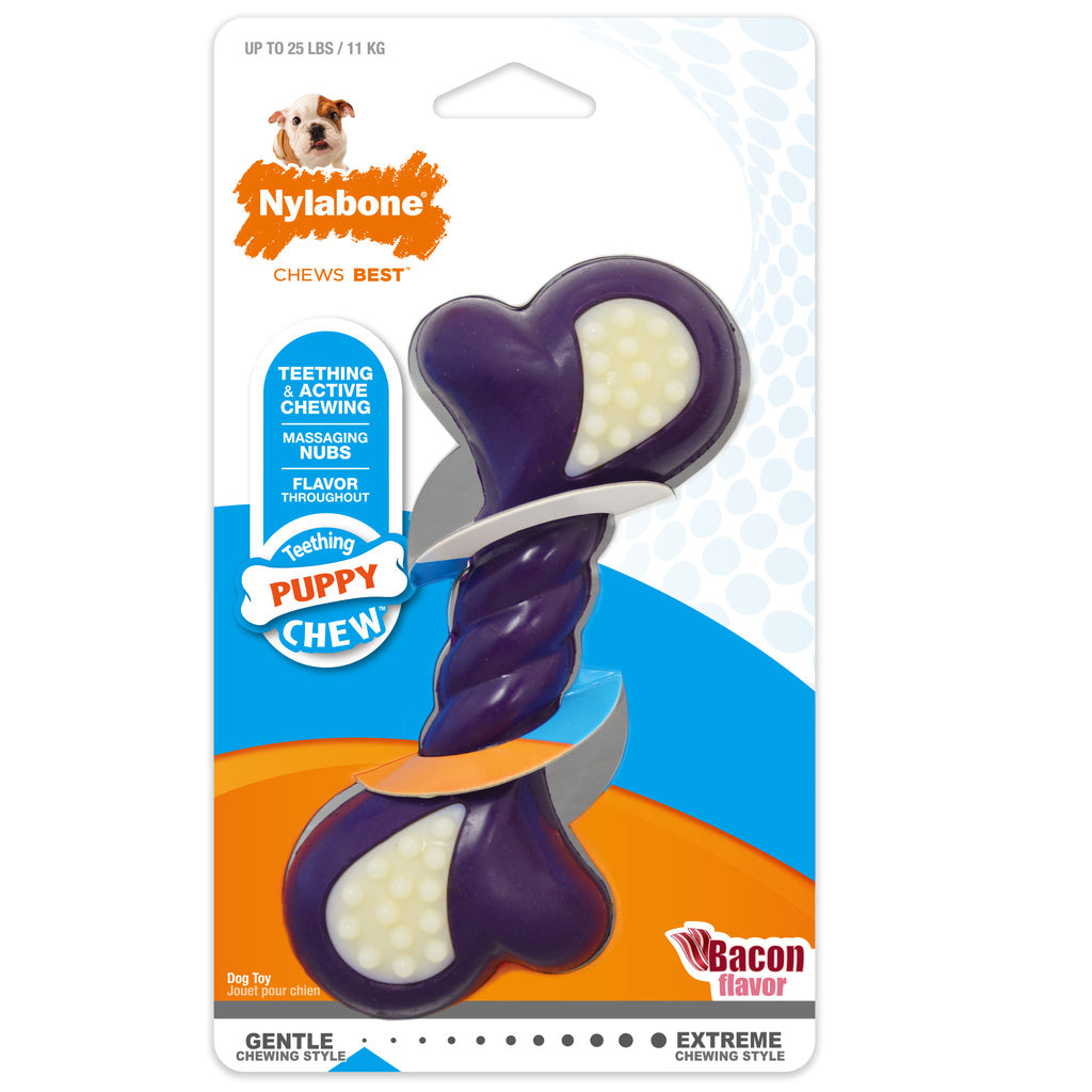 Nylabone Puppy Double Action Chew Toy, Bacon Flavor, Teething Toy for Puppies, Up to 25 lbs, Small/Regular