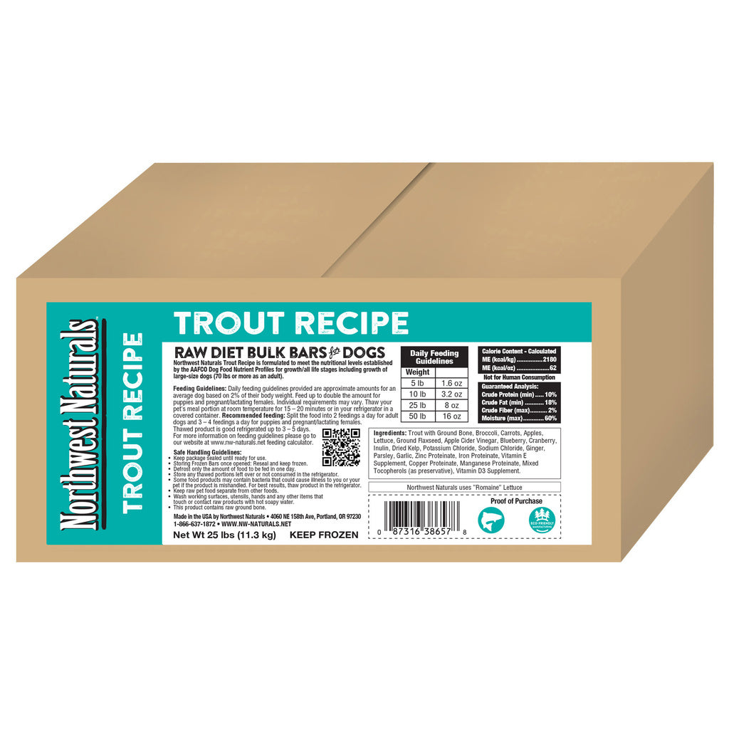 Northwest Naturals Dog Frozen Trout Dinner Bars - Bulk 25 lb Raw Food