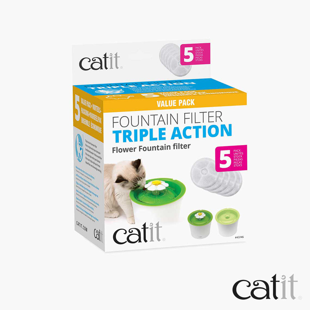 Catit 2.0 Triple Action Water Fountain Filters - 5 Pack - Replacement Filters for Cat Water Fountain
