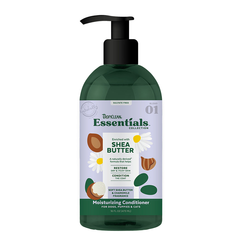 TropiClean Essentials Shea Butter Conditioner for Dogs, Puppies & Cats - 16 oz Moisturizing, for Dry & Itchy Skin