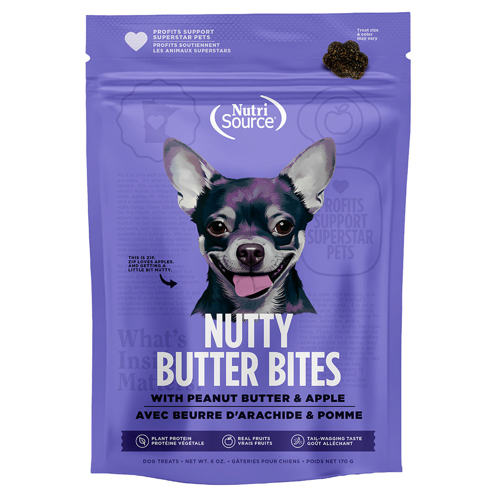 NutriSource Nutty Butter Bites Dog Treats, Peanut Butter & Apple, 6 oz