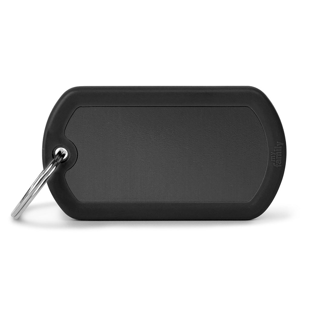 MyFamily HushTag Big Military ID Tag - Black Aluminum with Rubber Silencer