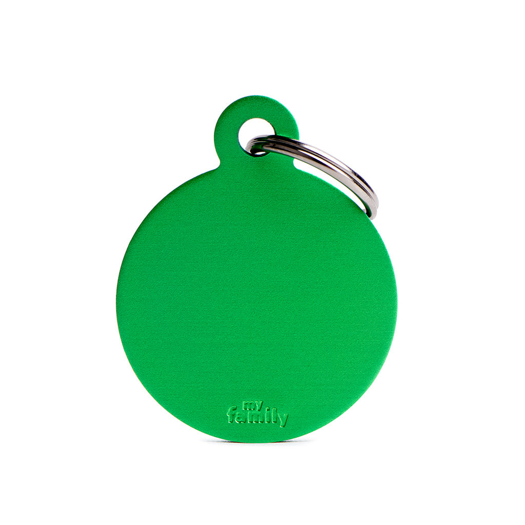 My Family Basic Big Aluminum Green Circle Pet ID Tag