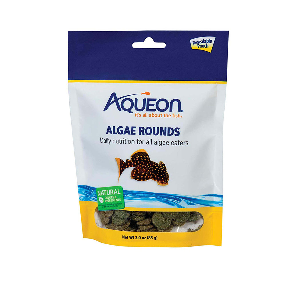 Aqueon Algae Rounds Fish Food - Bottom Feeder Food, 3 oz Pouch