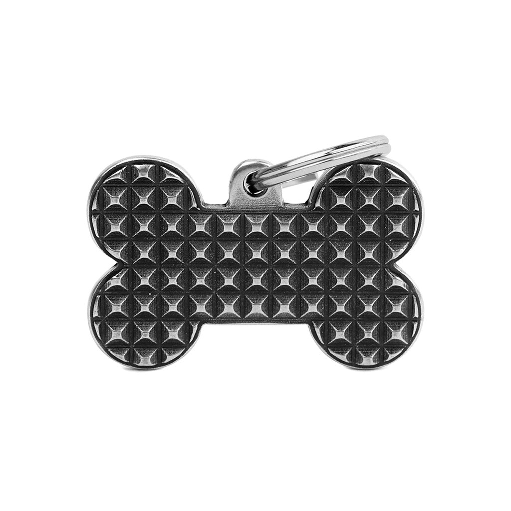 MyFamily Bronx Bone Studs Pet ID Tag - Big, Antique Silver, Customizable