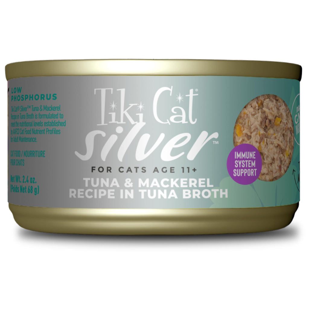 Tiki Cat Silver Tuna & Mackerel Senior Wet Cat Food, 2.4oz Can