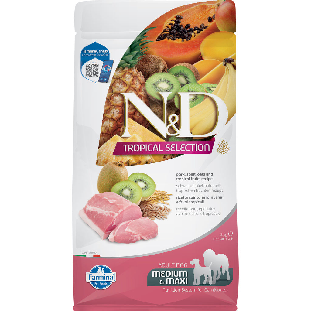 Farmina N&D Tropical Selection Pork, Spelt, Oats Adult Medium/Maxi Dry Dog Food, 4.4 lb / 2 kg