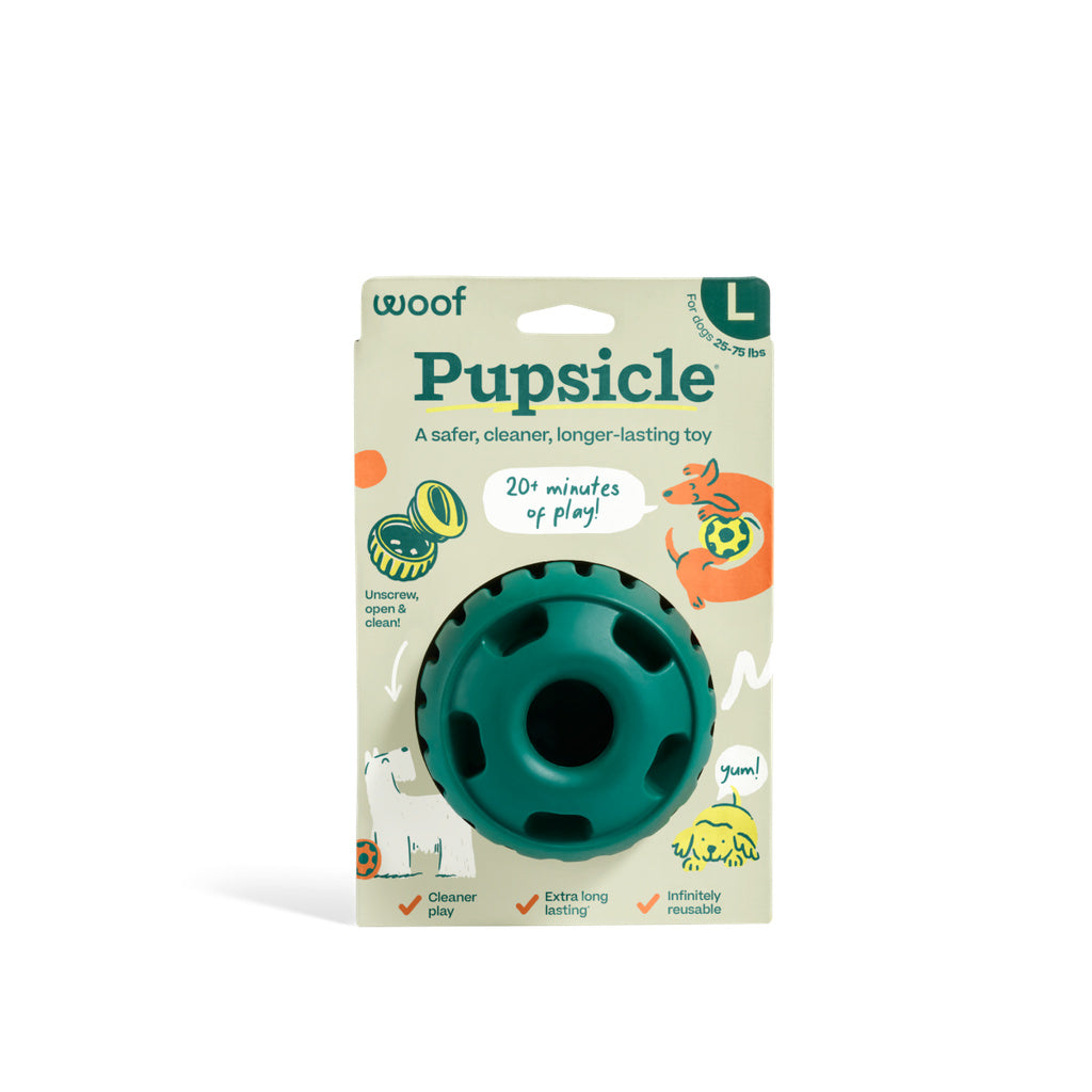 WOOF Pupsicle Dog Toy - Large, Green, Treat Dispensing, Interactive 25-75 lbs