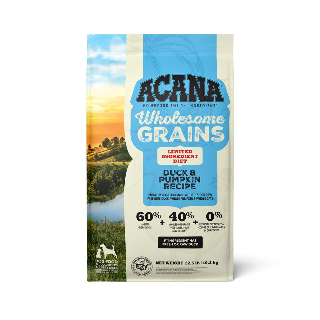 ACANA Wholesome Grains Duck & Pumpkin Recipe Dry Dog Food, Limited Ingredient Diet, 22.5lb Bag
