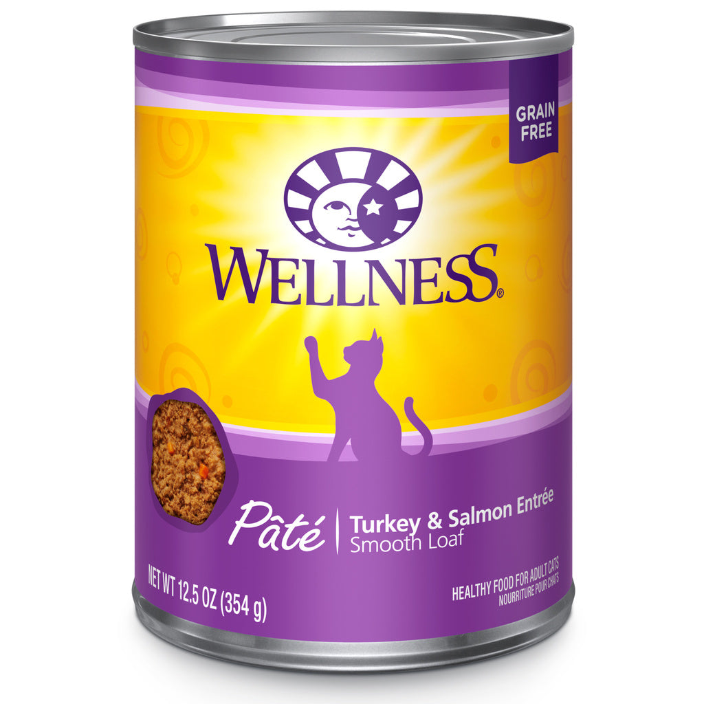 Wellness Complete Health Grain Free Turkey & Salmon Pate Canned Cat Food, 12.5 oz