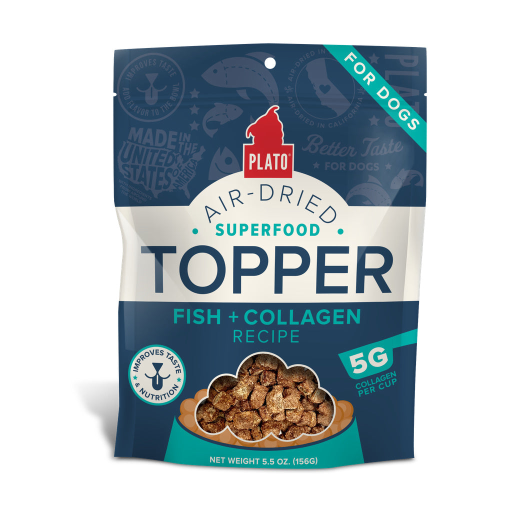 Plato Pet Treats Superfood Topper - Fish & Collagen Recipe, Air-Dried, 5.5oz - Dog Food Meal Enhancer for Skin & Coat Health
