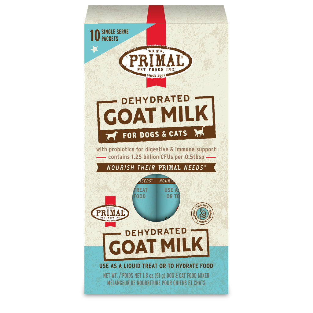 Primal Dehydrated Goat Milk for Dogs & Cats - 1.8oz Single Serve Packs, 10-Pack