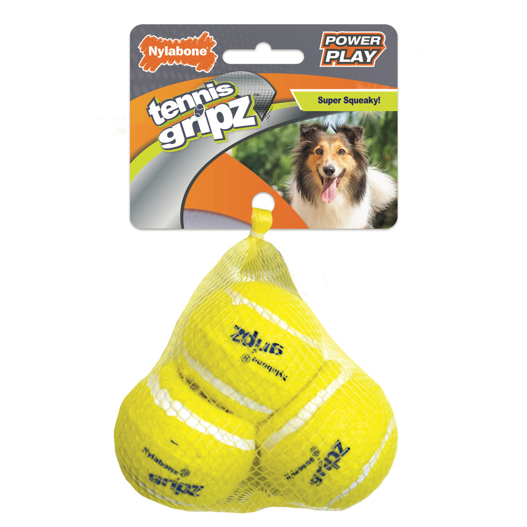 Nylabone Power Play Tennis Gripz Dog Toy, Medium, 2.5 inch, 3-Pack