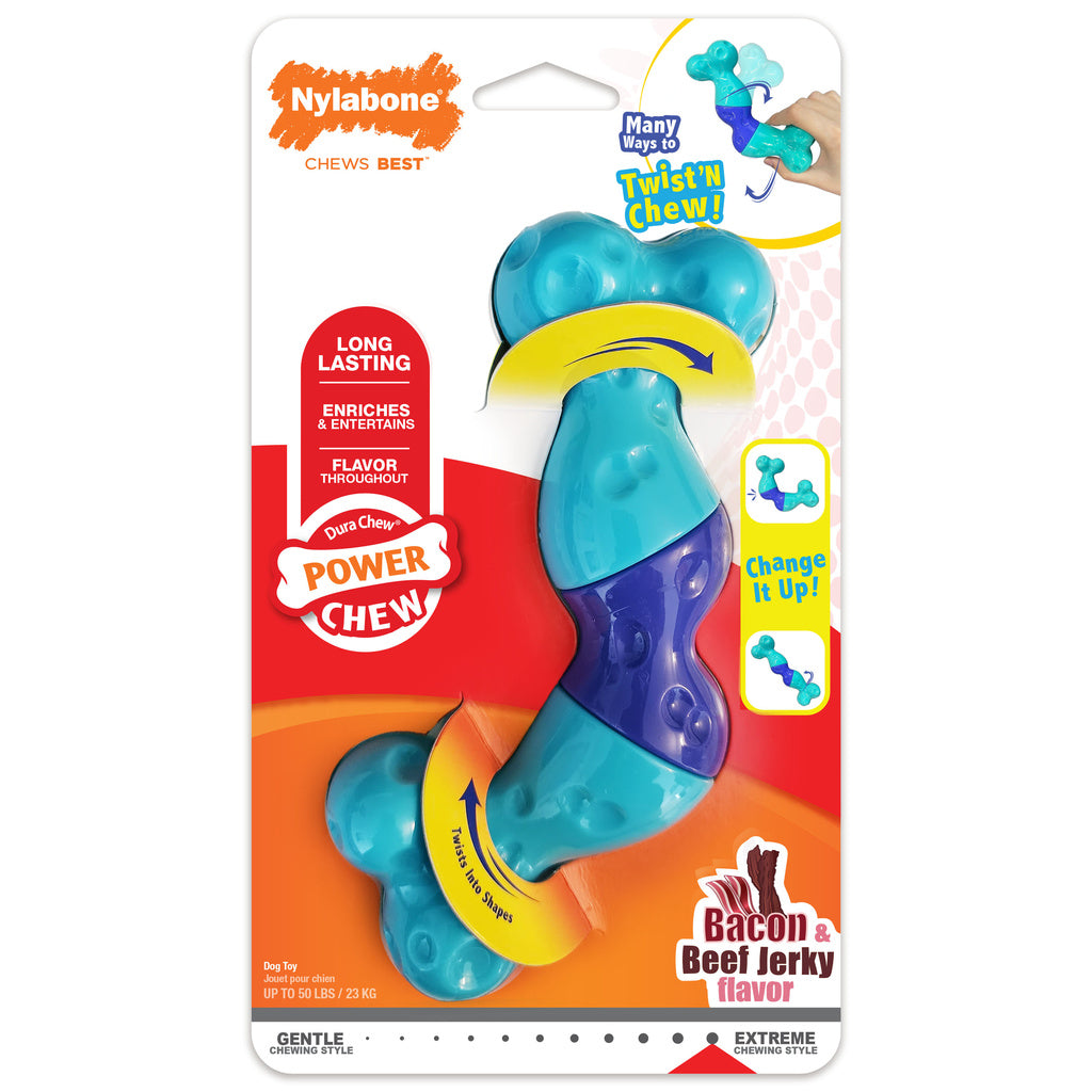 Nylabone Power Chew Twist 'N Chew Dog Toy Bacon & Beef Jerky Large/Giant Up to 50 lbs