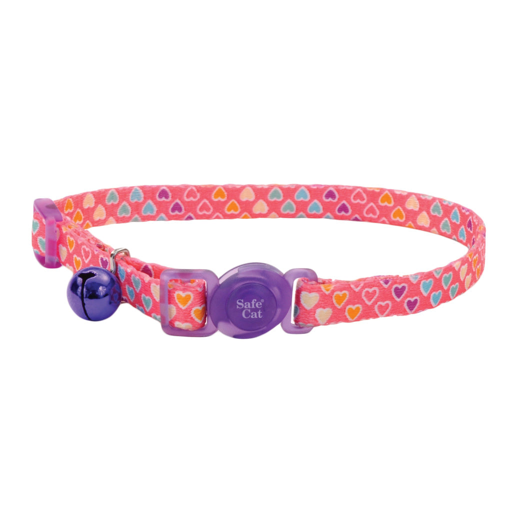 Coastal Safe Cat Fashion Adjustable Breakaway Collar - Multi-Colored Hearts