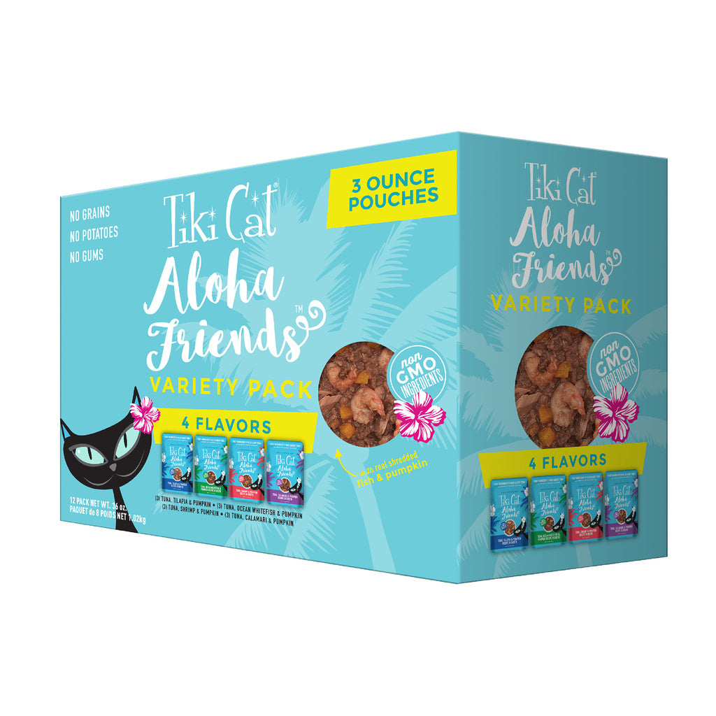 Tiki Cat Aloha Friends Variety Pack, Seafood Flavors, Wet Cat Food, 3oz Pouches, 12-Pack