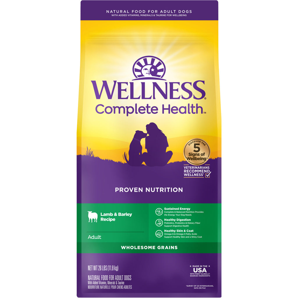 Wellness Complete Health Adult Lamb & Barley Recipe Dry Dog Food, 26 lb Bag