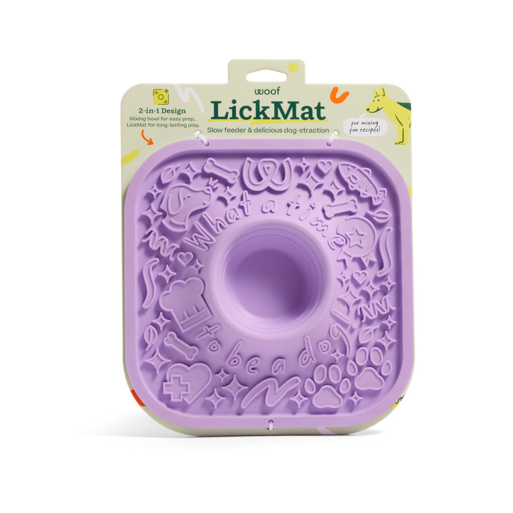 WOOF LickMat for Dogs - Easy Clean, Slow Feeder, Non-Slip Silicone, Interactive Toy - Lavender