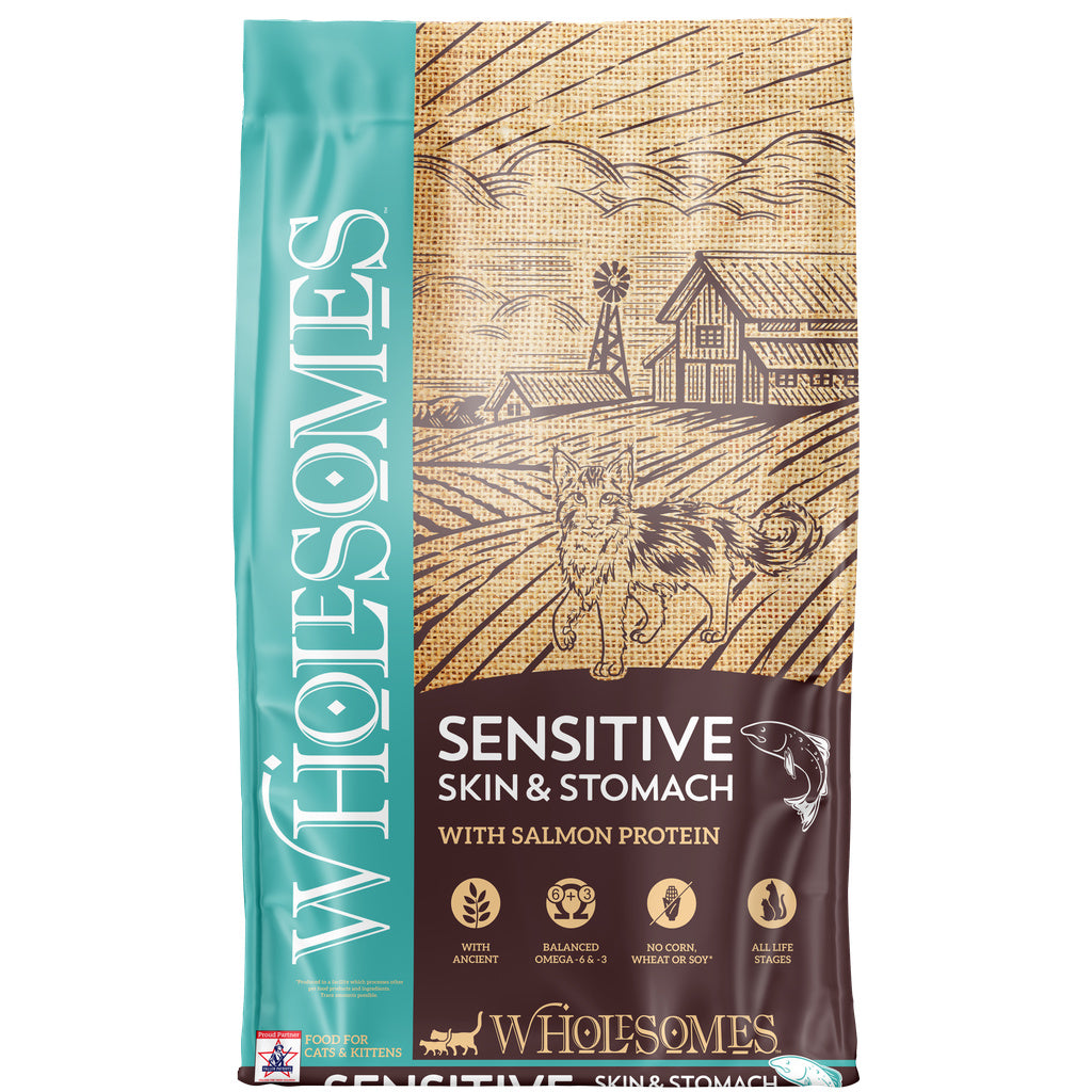 Wholesomes Sensitive Skin & Stomach Salmon Cat Food, 10 lb - For Cats with Sensitivities
