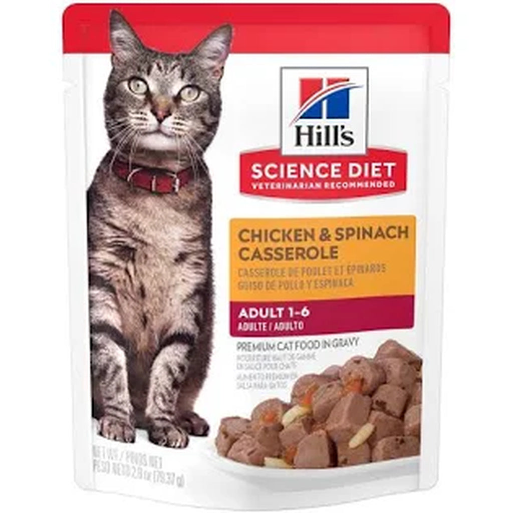 Hill's Science Diet Adult Wet Cat Food, Chicken & Spinach Casserole, 2.8 oz Pouch