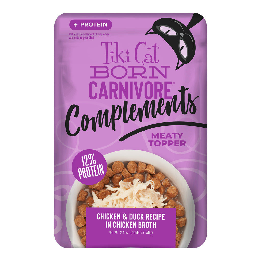 Tiki Cat Born Carnivore Complements Wet Cat Food Topper - Chicken & Duck Recipe - 2.1oz Pouch