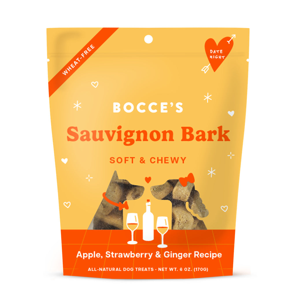 Bocce's Bakery Sauvignon Bark Dog Treats, Soft & Chewy, Apple, Strawberry, Ginger, 6 oz