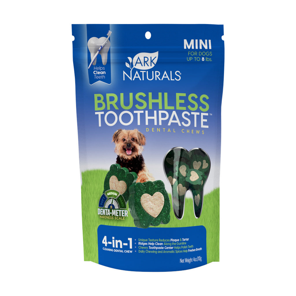 Ark Naturals Brushless Toothpaste Mini Dog Chews - 4 oz Breath Freshening Dental Treats
