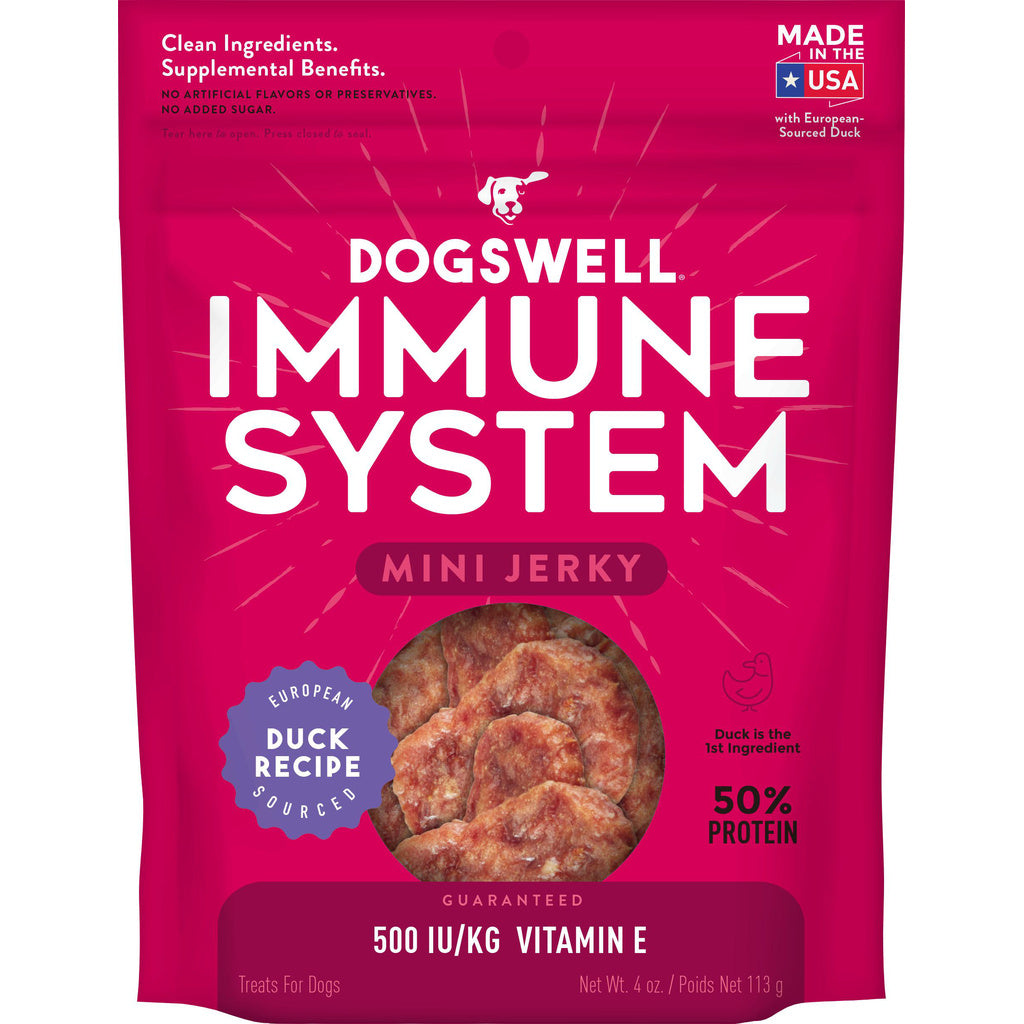 Dogswell Immunity & Defense Jerky Mini Treats - Grain-Free Duck Recipe - 4 oz Bag