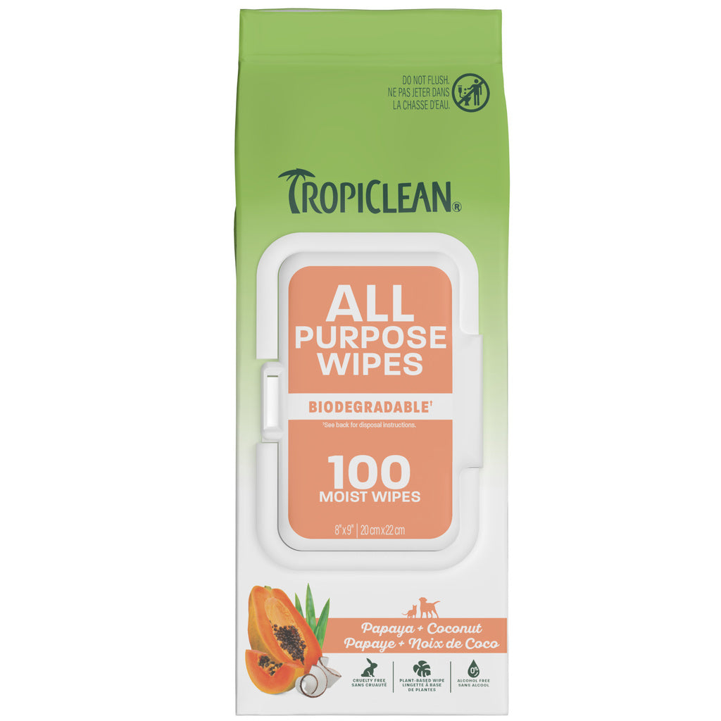TropiClean Papaya & Coconut 2-in-1 Luxury Pet Wipes - 100 Count