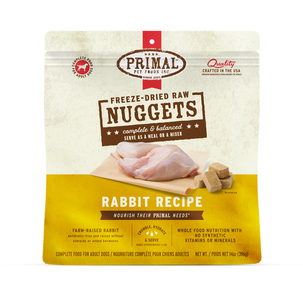 Primal Freeze-Dried Raw Dog Food Nuggets, Rabbit Formula, 14 oz