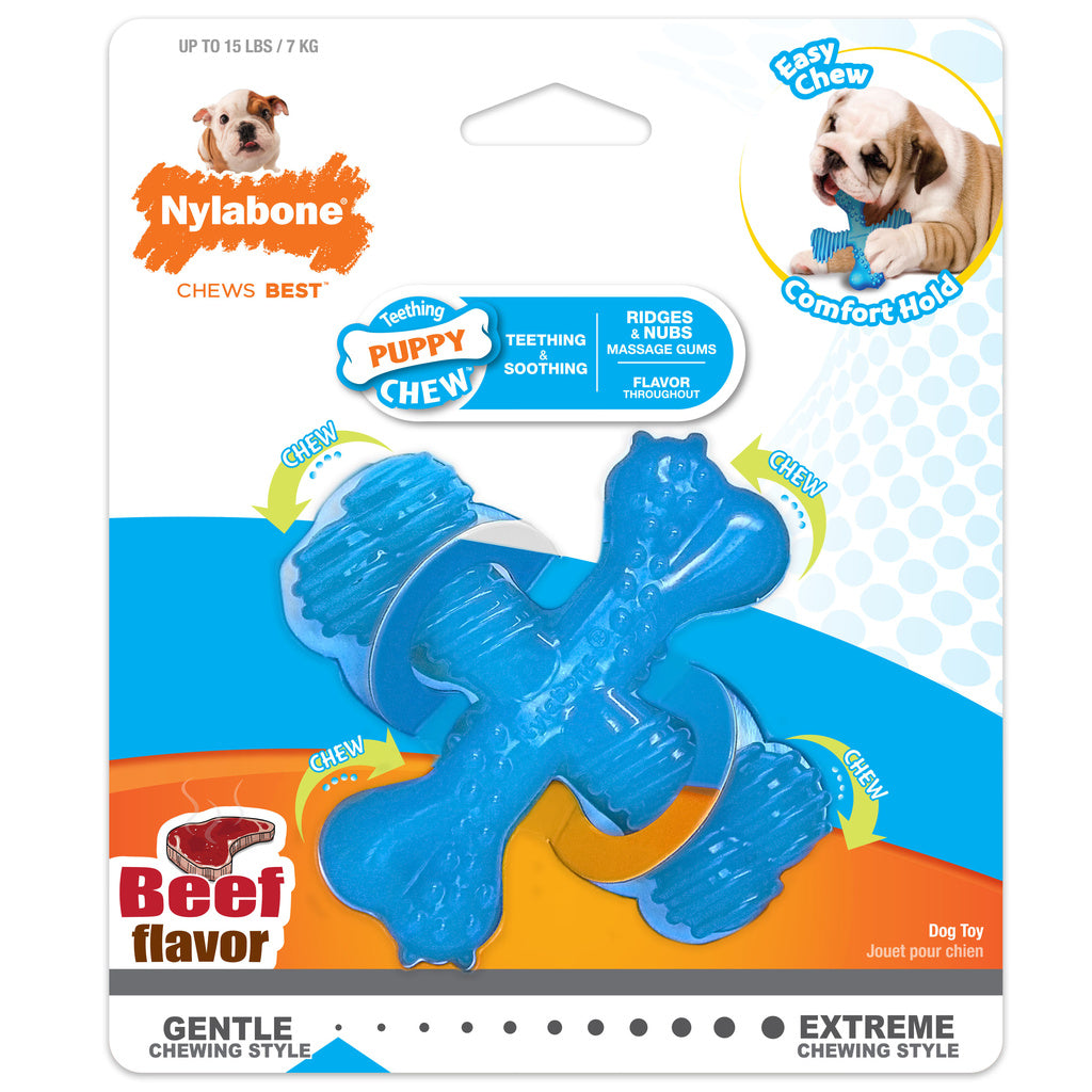 Nylabone Puppy Chew X Bone - Beef Flavored Nylon Dog Toy - Teething Chew for Puppies, Small/Regular