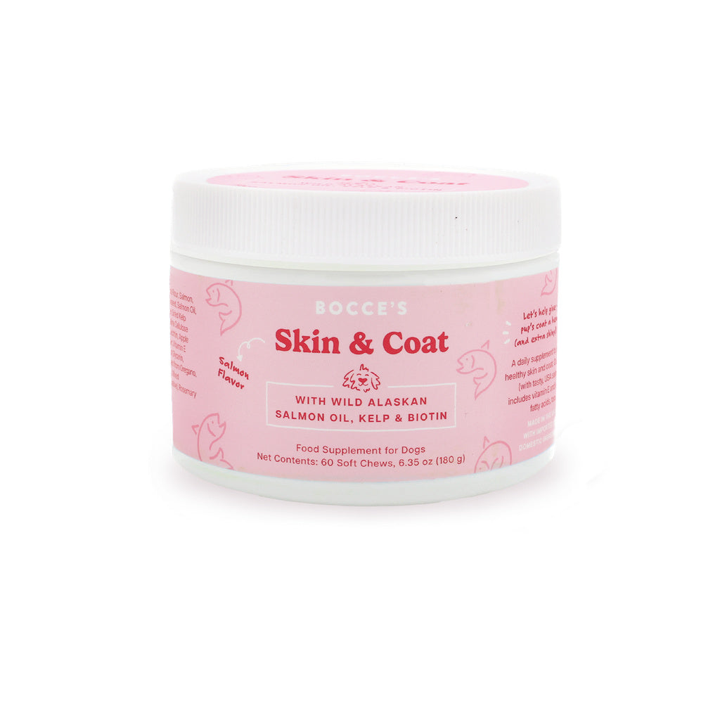 Bocce's Bakery Skin & Coat Supplement for Dogs - Salmon - 60 Soft Chews - Healthy Skin & Coat Support