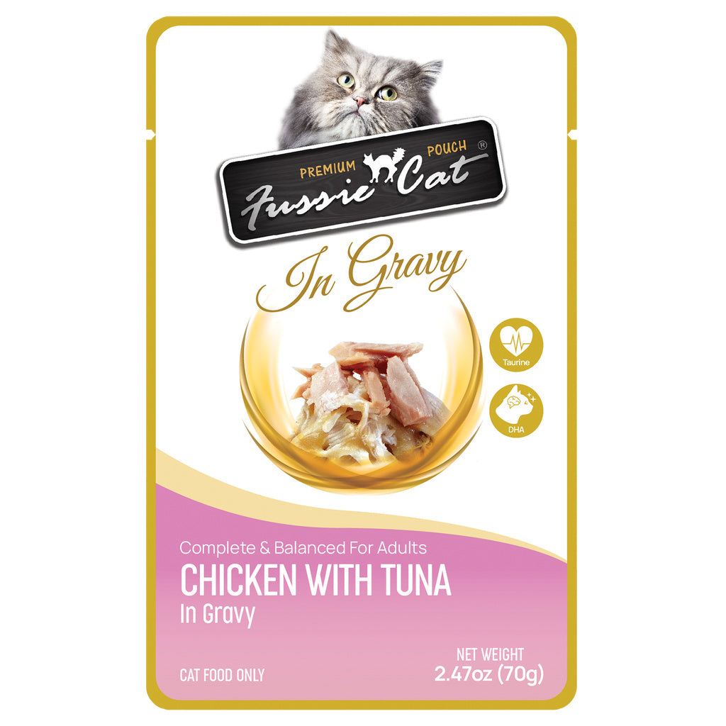 Fussie Cat Premium Chicken & Tuna in Gravy Wet Cat Food Pouch, 2.47 oz