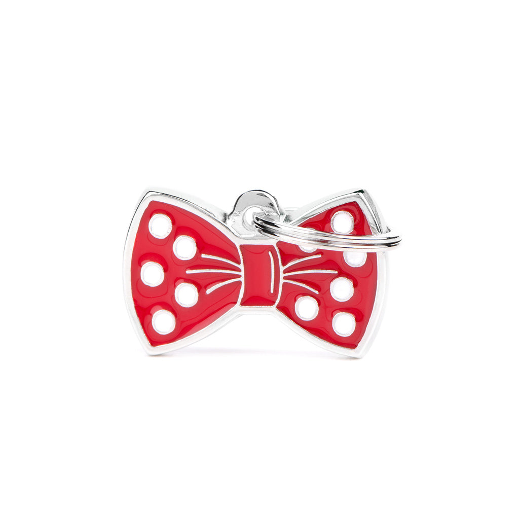 MyFamily Red Bow Tie Pet ID Tag - Customizable Engraved Name Tag for Dogs and Cats