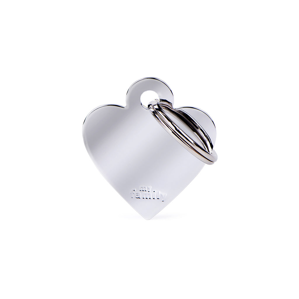 My Family Basic Small Heart ID Tag - Chrome Plated Brass Pet Tag