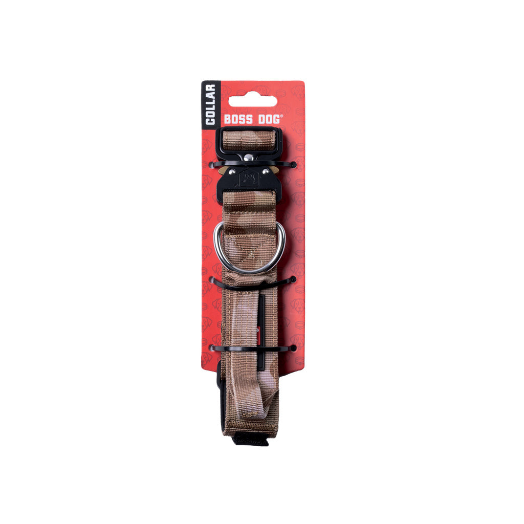 Boss Dog Tactical Dog Collar - Tan Camo - Size 20-28" - Heavy Duty Nylon