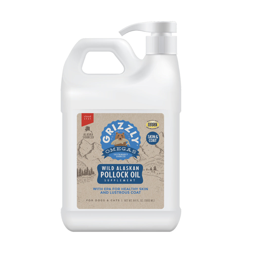 Grizzly Wild Alaskan Pollock Oil for Dogs - 64 oz - Omega-3 Supplement for Healthy Skin & Coat