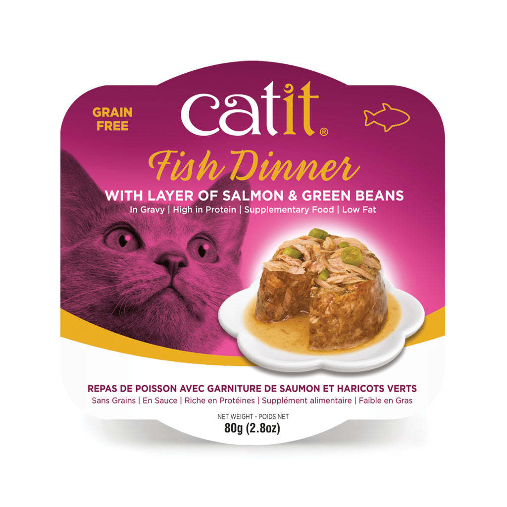 Catit Fish Dinner Wet Cat Food, Salmon & Green Beans, 2.8oz (80g)