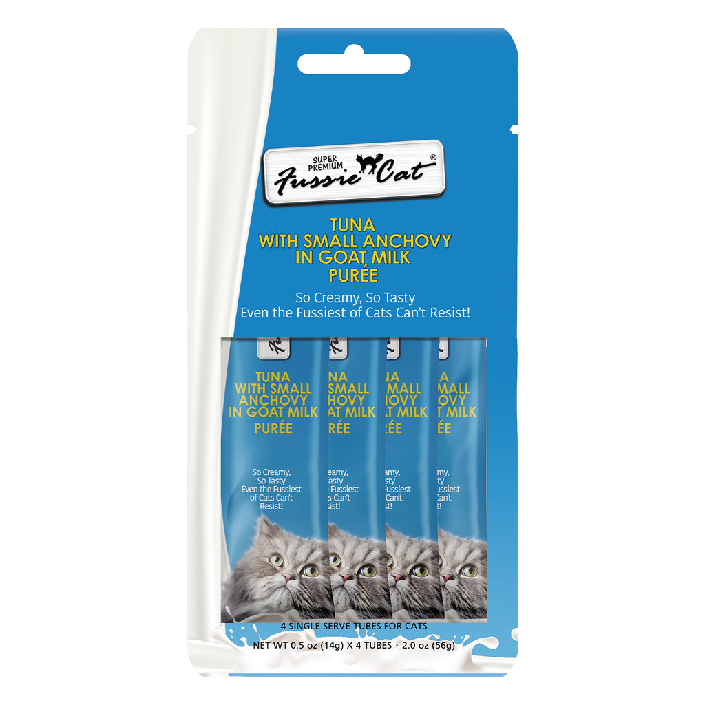 Fussie Cat Tuna & Anchovies in Goat Milk Puree Cat Treats - 4 Pack